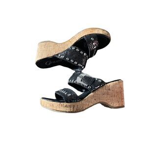 Grazie 3” Cork Wedge -Black with RHINESTONES (Sz 6)